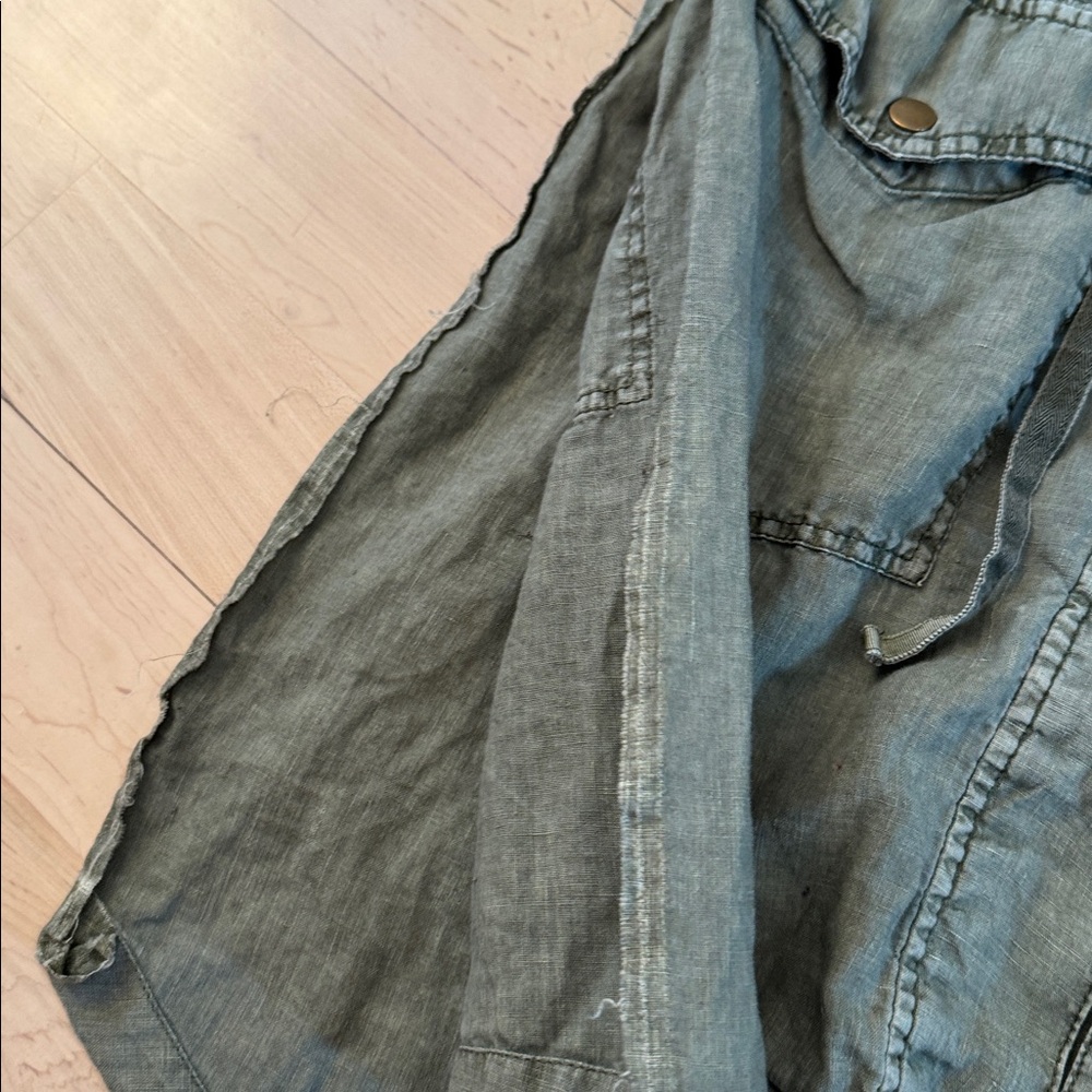 Sundance Grace Eyelet Hooded Linen Utility Jacket in olive green-M-Boho-Read - Picture 9 of 10